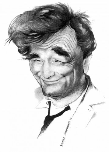 caricature de Peter Falk, alias Columbo, acteur