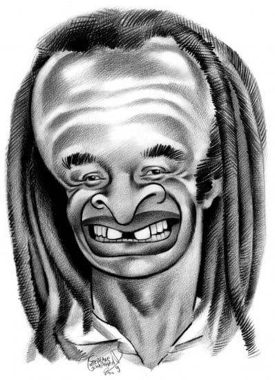 Caricature de Yannick Noah. Célébrité française.