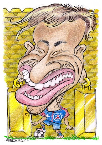 caricature de Neymar, footballeur au PSG
