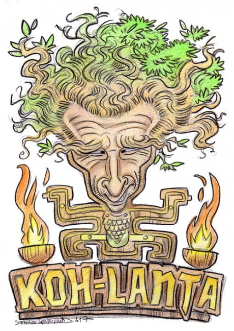 caricature de Denis Brogniart, le célèbre présentateur de Koh Lanta