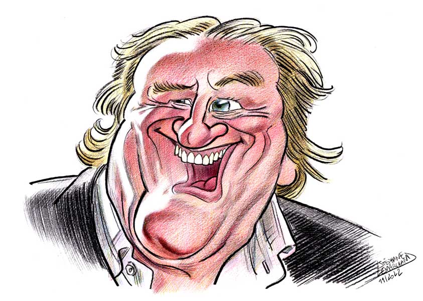 Caricature de Depardieu, acteur. Illustration en couleur