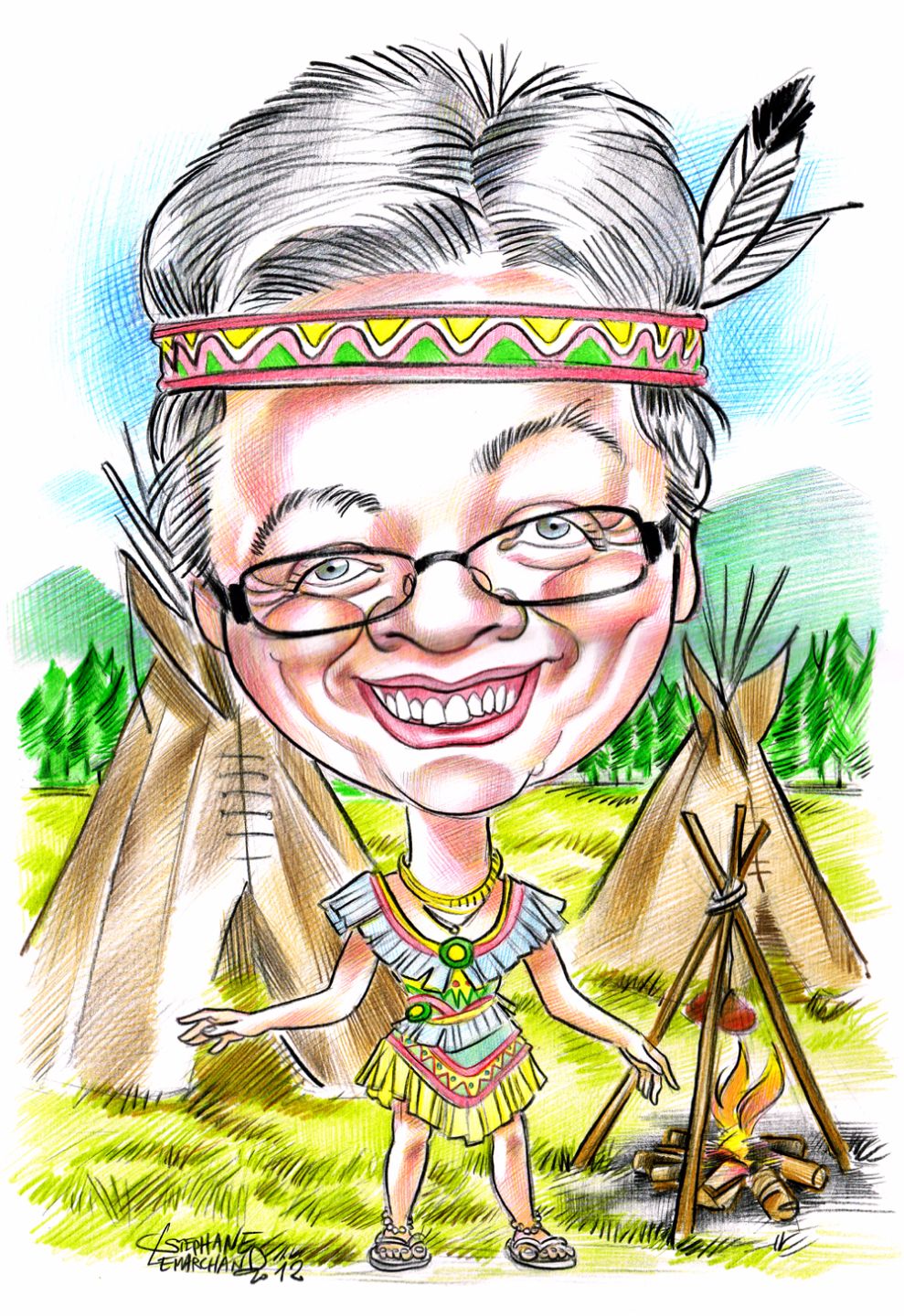 Caricature en couleur indien tipi