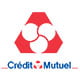 Logo Crédit Mutuel avec trois cercles blancs formant un triangle sur fond rouge