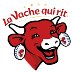 Logo La Vache qui rit, représentant une vache rouge souriante avec des boucles d'oreilles en forme de boîte de fromage