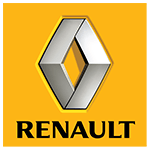 Logo Renault avec un losange stylisé en gris sur fond jaune