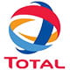 Logo de Total avec des bandes entrelacées en bleu, rouge et orange.