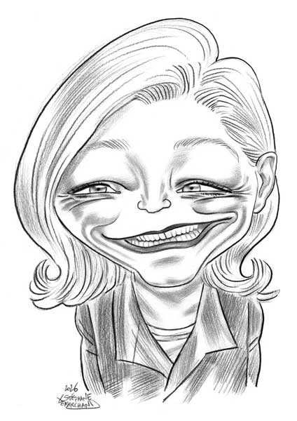 Caricature de Marine Le Pen, dessin au crayon