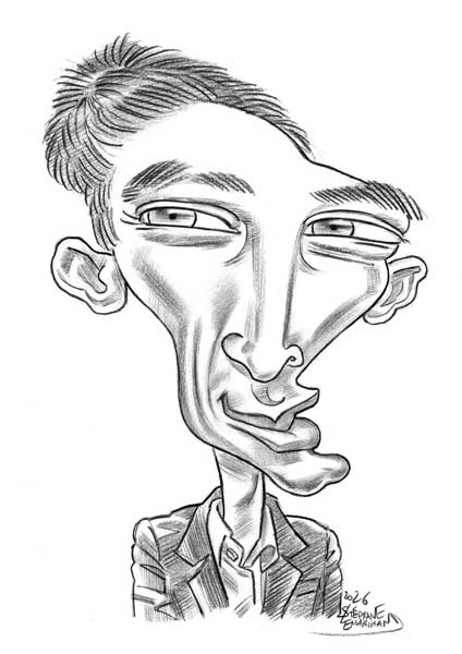 Caricature de Glucksmann, candidat à l'élection présidentielle 2027